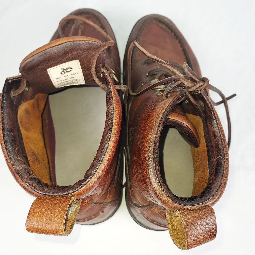 Justin Mens 9M Leather Moc Toe Ankle Boots Brown Casual Outdoor Shoes
